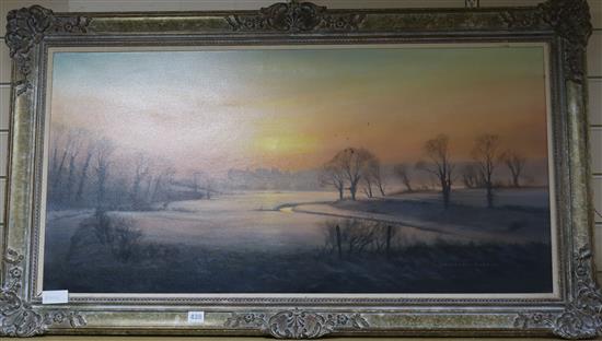 Michael Morris, oil on canvas, Sunset winter view to Arundel, signed, 49 x 100cm